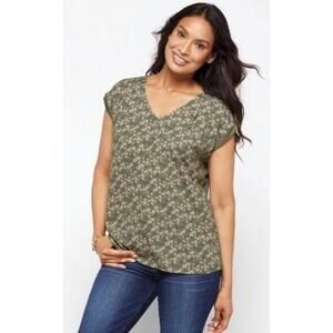 3037 NWT Papermoon Vneck Top w/Cap Sleeves w/Button Down Back Green Size Small